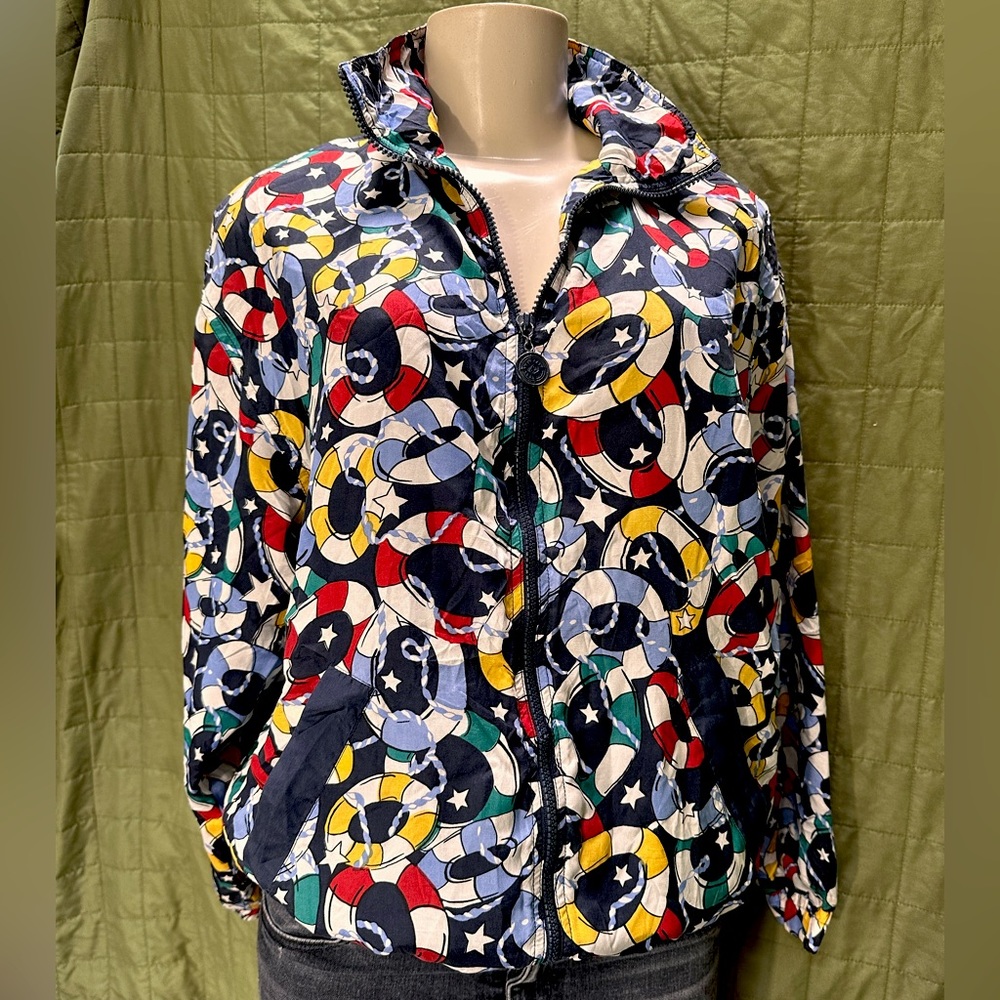 Vintage up cycled silk jacket nautical small s thrifted